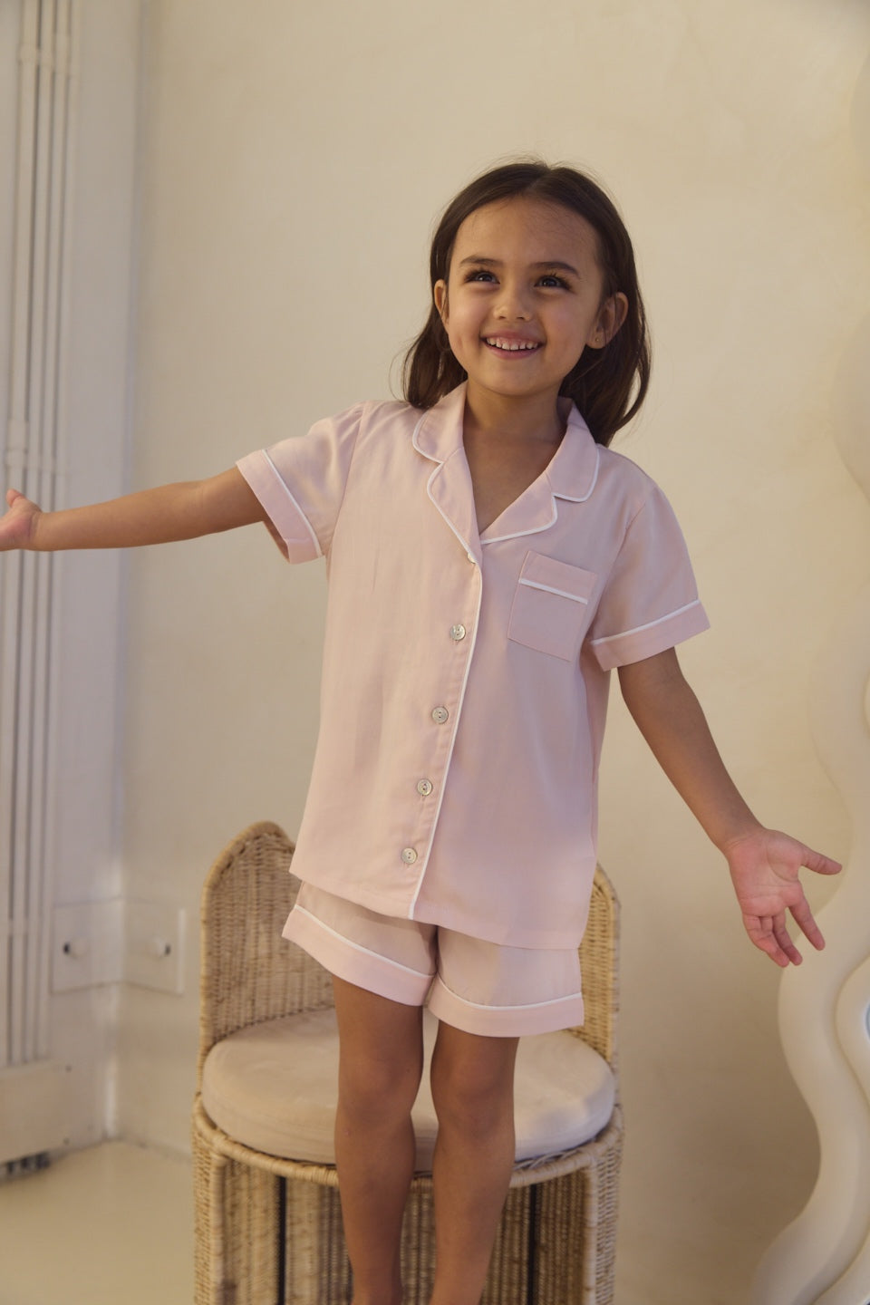 Eva Kids Short Tencel™ Pyjama Set - Blush with White Piping