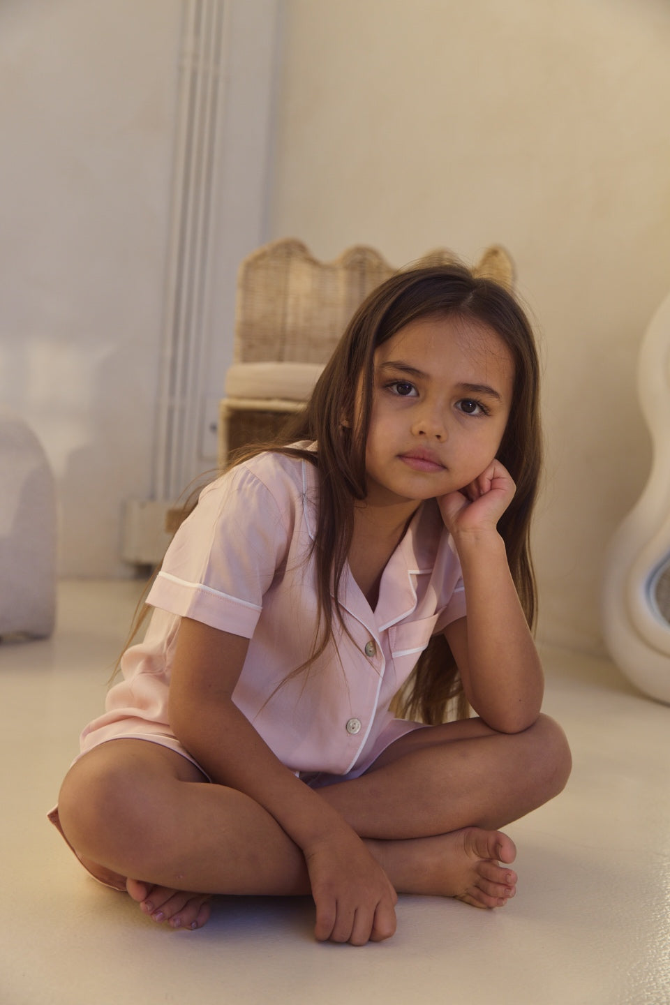 Eva Kids Short Tencel™ Pyjama Set - Blush with White Piping