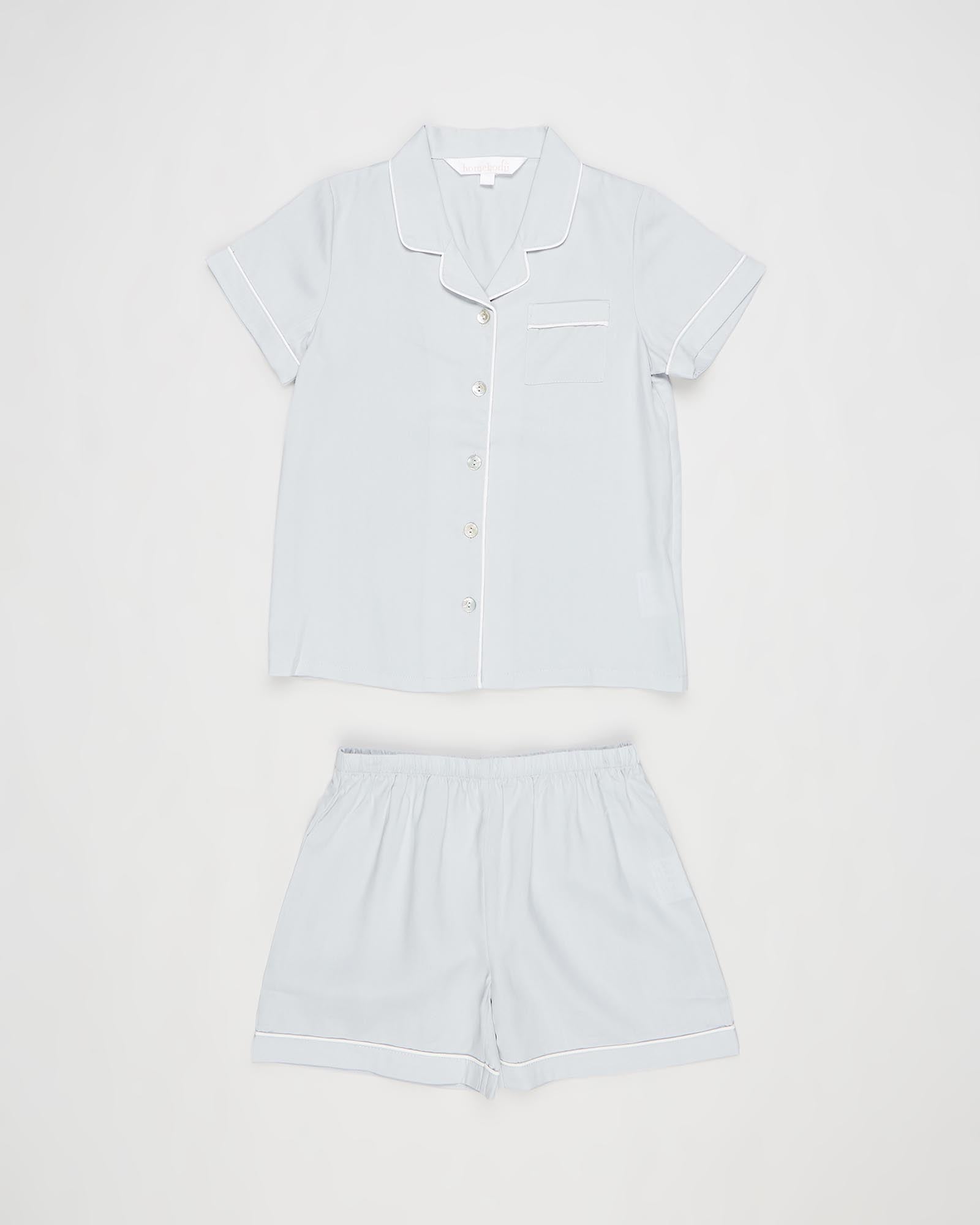 Eva Kids Short Tencel™ Pyjama Set - Eggshell Blue with White Piping