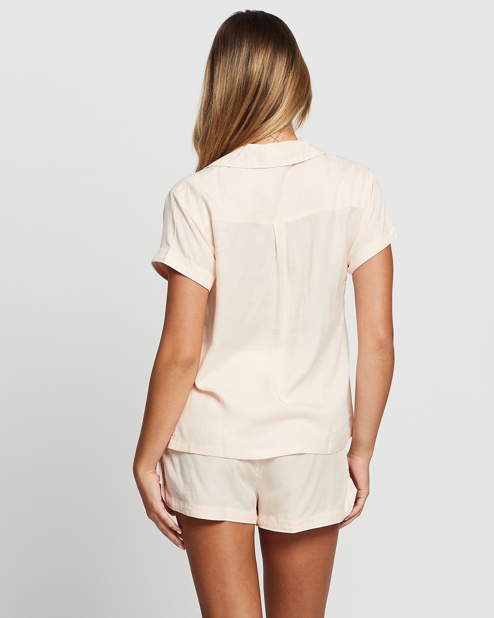Eva Short Tencel Womens Pyjama Set - French Blush with white piping